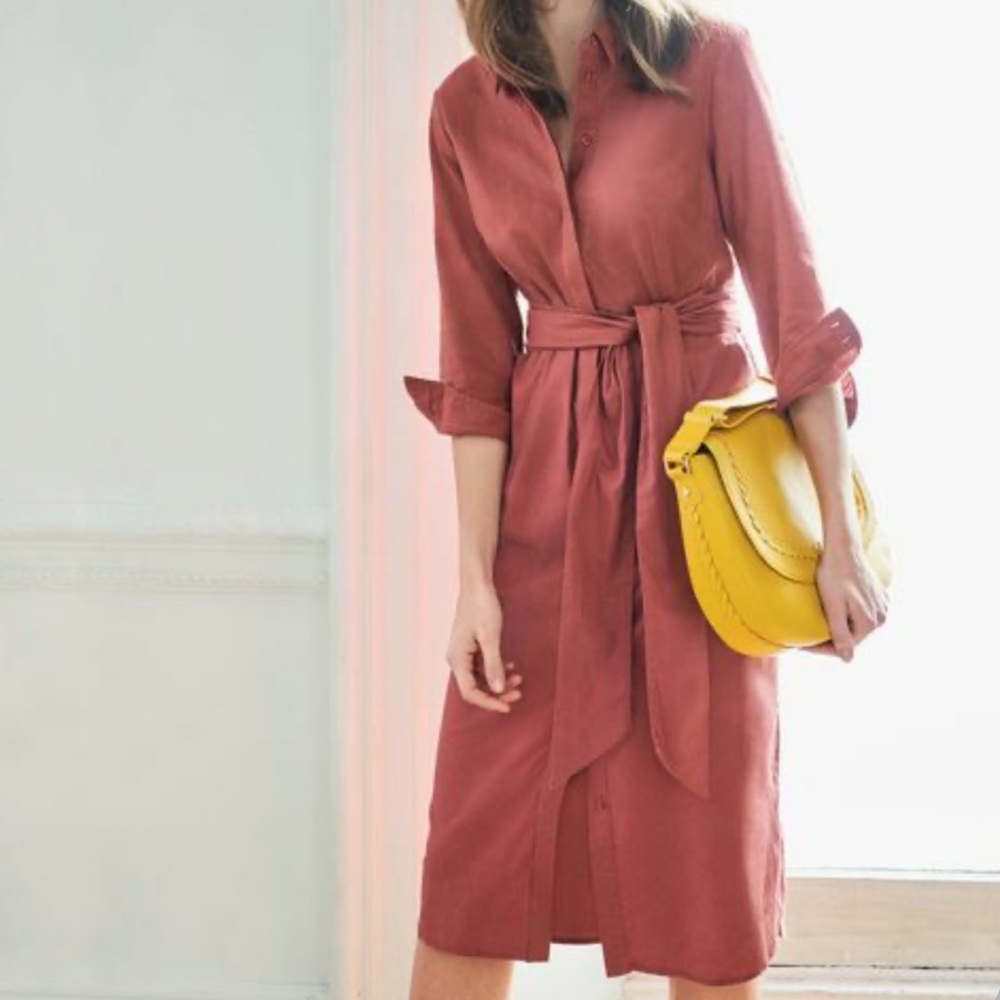 Boden Navy Linen Button Down Shirt Dress – Clay Pink - Size 8R